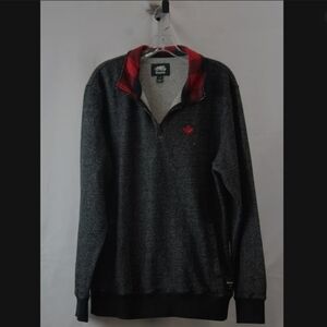 2 for $75 - Roots - Men's Large - Charcoal w Gray/Red Maple Leaf Henley Sweater